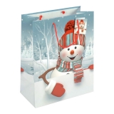 Weihnachtliche Tragetaschen mit Glanzlamination und PP-Kordel 270 + 130 x 330 mm 150 g/qm Motiv Schnee Seppi 100 Stück