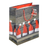 Weihnachtstüte aus Kraftpapier, mit Glanzlamination und PP-Kordel 270 + 130 x 330 mm 150 g/qm Motiv Zipfelmützen 100 Stück